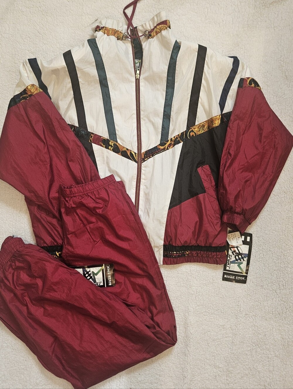 Vintage 90s Rivers Edge Tracksuit NWT Size 1X Burgundy Colorblock Windbreaker